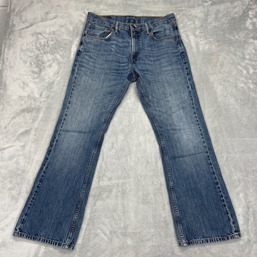 Levi's Jeans Mens 34x30 Blue Denim Whiskered Medium Wash 527 Slim Bootcut Leg